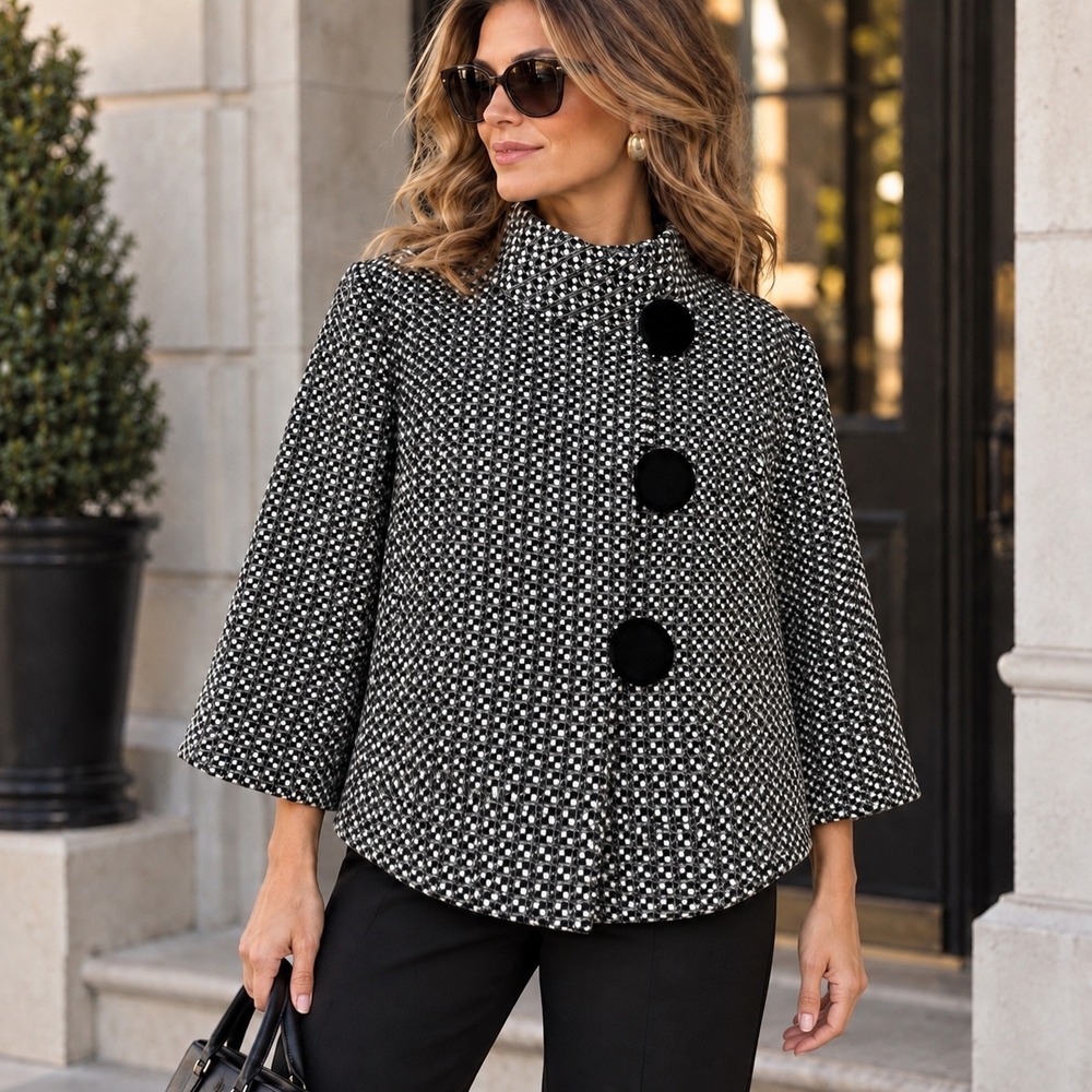 South Pole Collection Women's Tweed Swing Jacket Black White Size XL